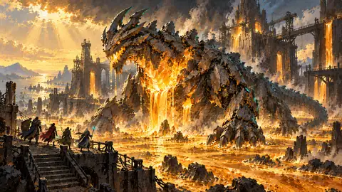 a slag-drake the size of a drydock nested in the Great Smeltery of Caul, cracking its chest plates to spill a moving floor of Amber-glass.